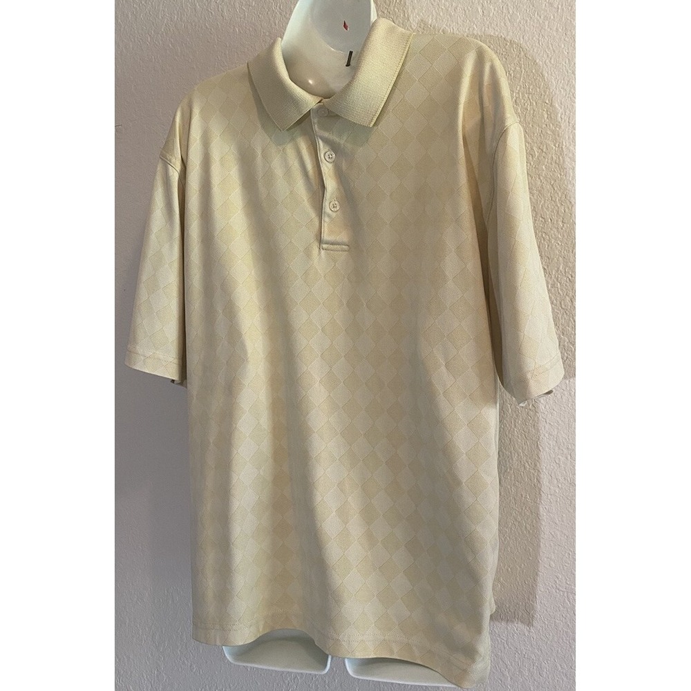 PGA Tour Mens Yellow Patterned Golfing Polo Shirt Large Argyle Pattern Size‎ L